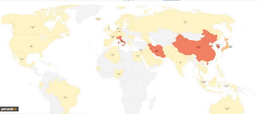 نقشه جهانی توزیع کرونا؛ آسیا: آلوده ترین قاره آفریقا: پاک ترین قاره 2